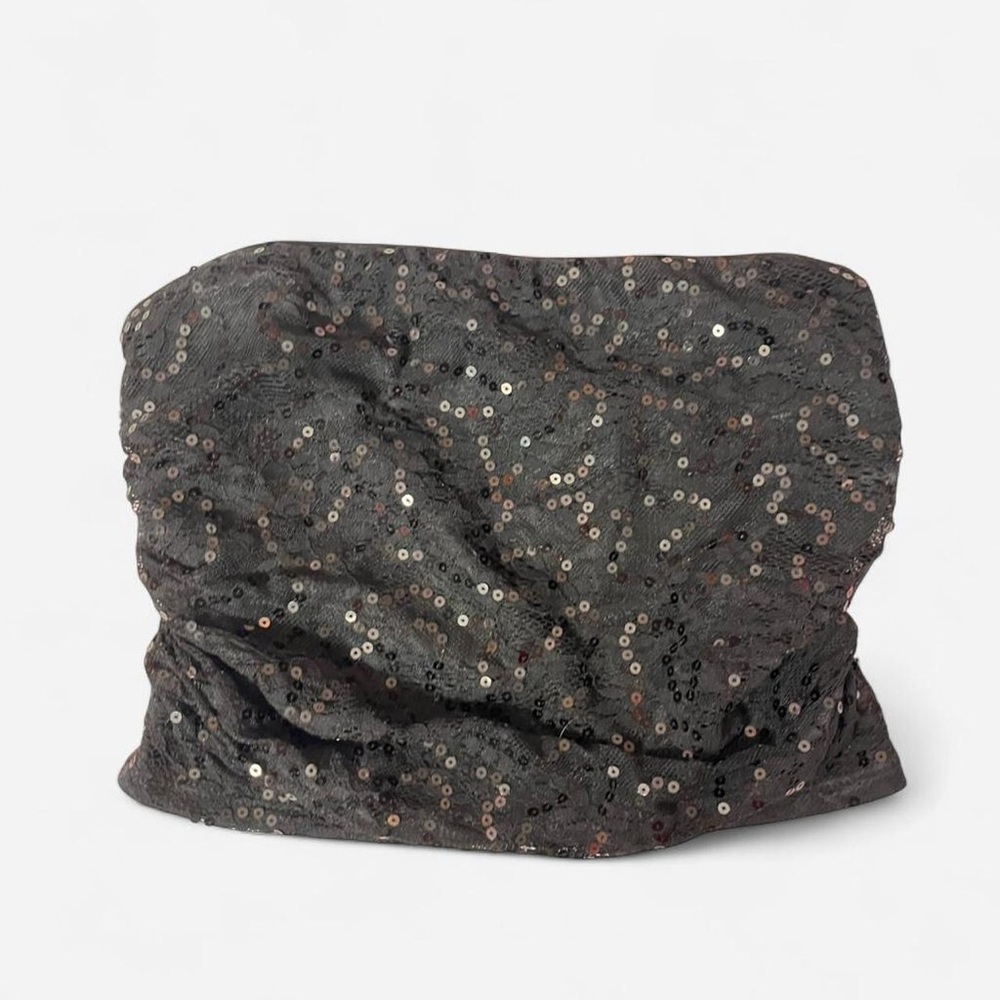 S Wild Fable Black sequin tube top #goth #grunge - Picture 3 of 5